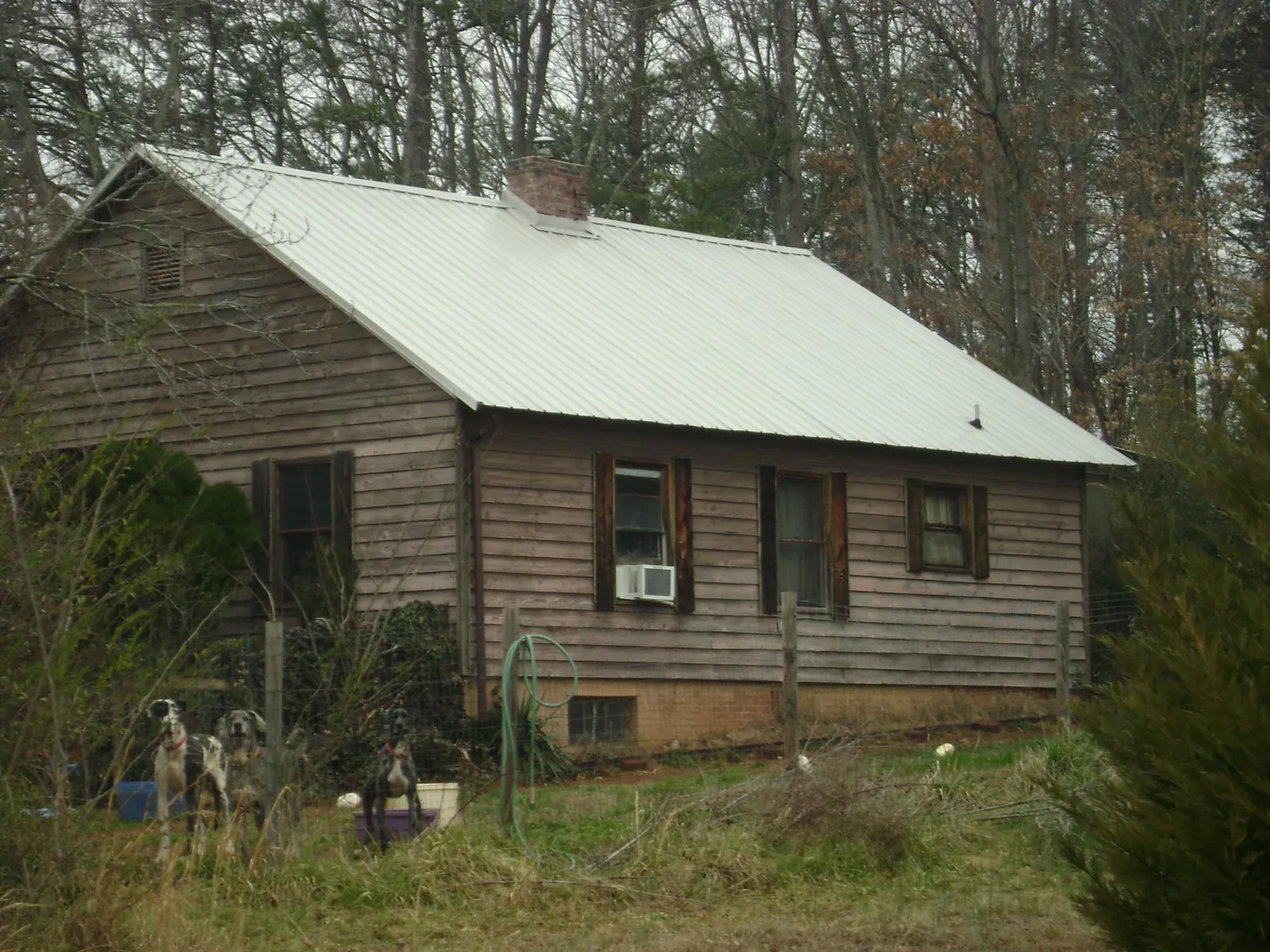 White metal roof on an old wood sided farmhouse, from a Metal Roof Installation job in Sapelo Island